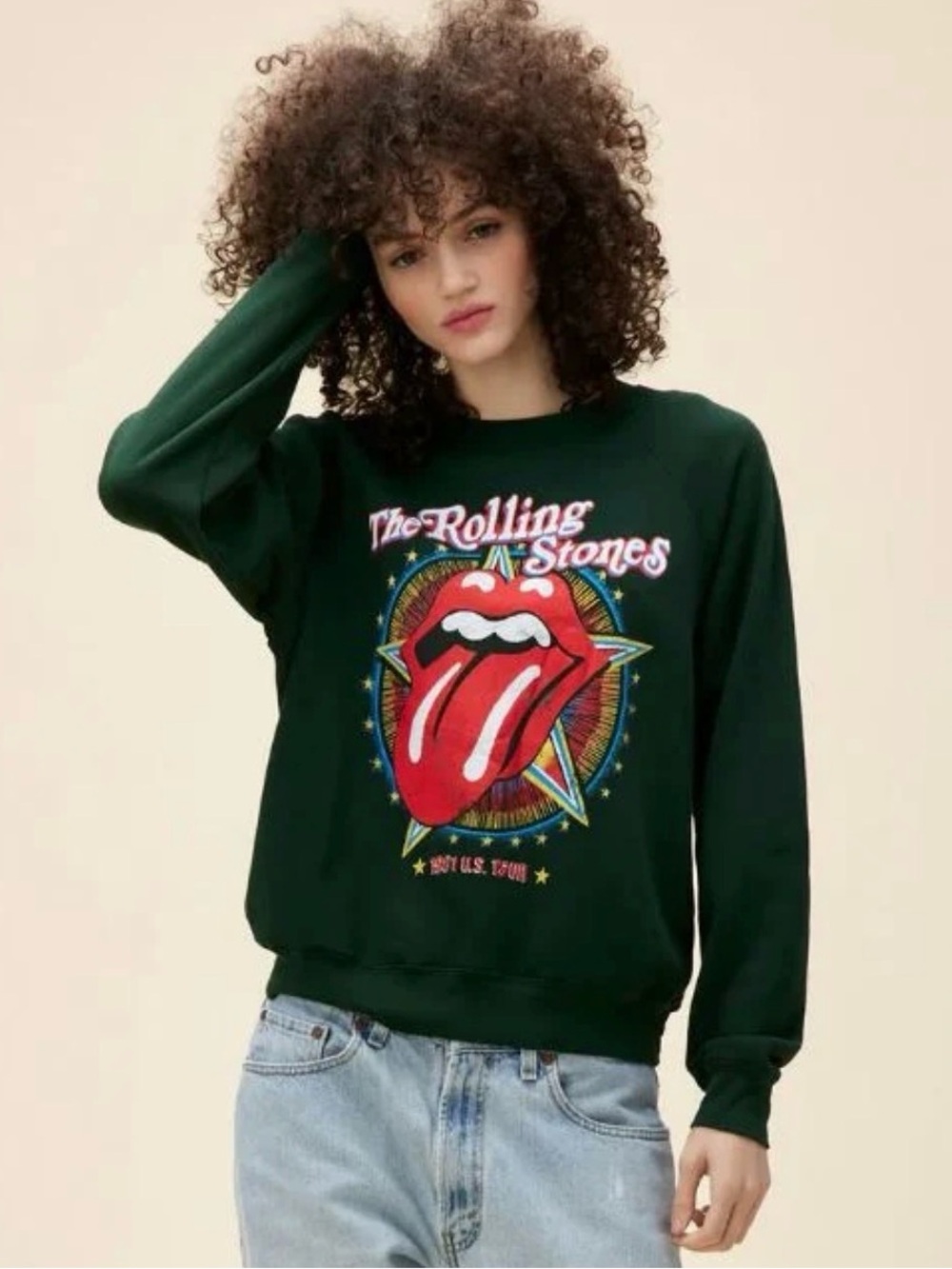 NWOT $148 Daydreamer Rolling Stones 1981 US Tour Sweatshirt in Vintage Green